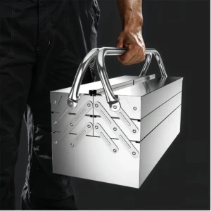 Portable stainless steel toolbox with carrying handles and locking hole